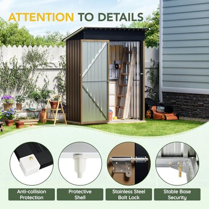 Vertical Outdoor Steel Storage Shed 5 x 3 ft (5X3FT / Brown)