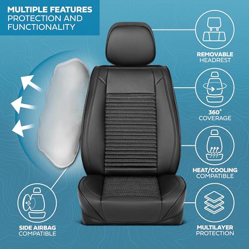 Curated Wicker Leather Seat Covers for Cars & SUVs (Black (Wicker) / Front Seats)