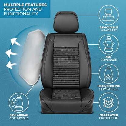 Curated Wicker Leather Seat Covers for Cars & SUVs (Black (Wicker) / Front Seats)