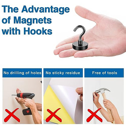 Magnetic Hooks Magnet Hook for Cruise Cabins 50LBS Essentials 6P (Black / 0.78in)