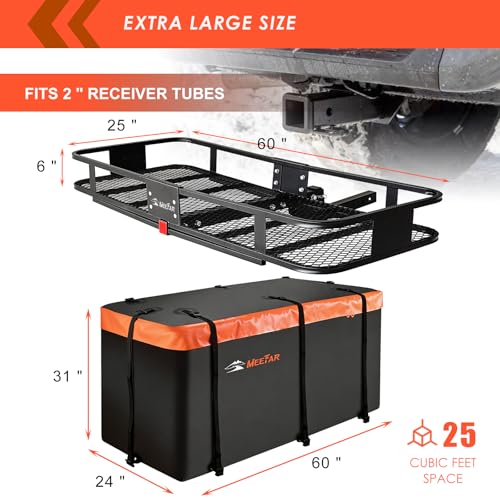 Hitch Mount Cargo Carrier Rack Basket 60"*25"*6"+Waterproof Bag 25 Cu.Ft (60"*25"*6")