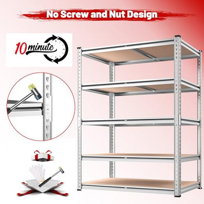 2020LBS Garage Shelving Heavy Duty Metal Shelving 5 Tier Storage Shelves (Galvanized)