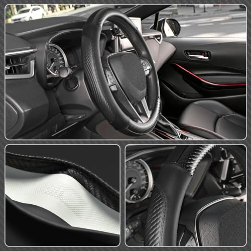 Steering Wheel Cover 14" (Small size[14''-14 1/4''] / 1. Black with Carbon Fiber Pattern)