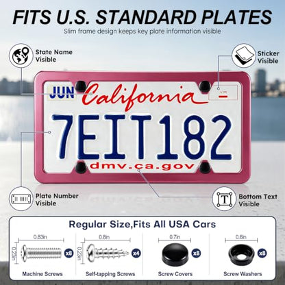 4 Holes Stainless Steel License Plate Frames (Hot Pink)