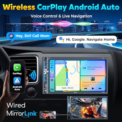 7" Wireless Double Din Car Stereo Apple Carplay Radio Screen for Car Audio Receivers (7")