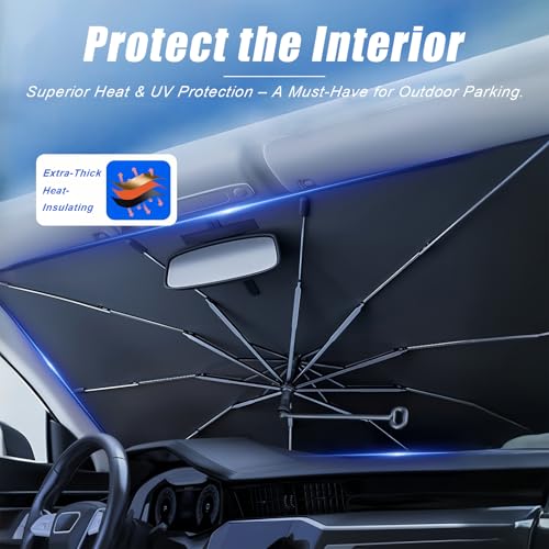 Windshield Sun Shade Umbrella (Medium-Foldable / Silver & Black)