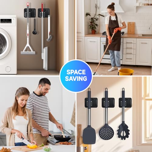 4 Pack Broom Holder with Heavy Duty Hooks (4PCS-Matte Black+Hook)