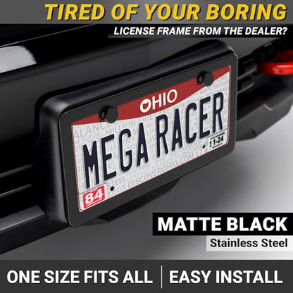 Premium Slim Matte Black License Plate Frame (Black / 1 Piece)