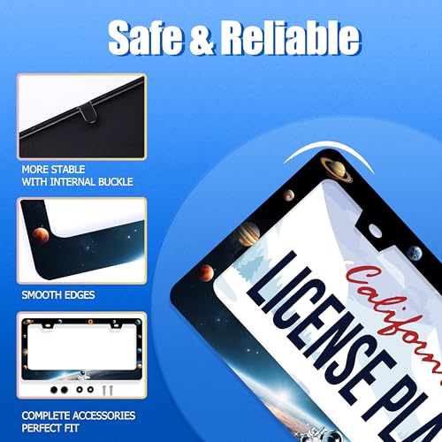Plantes License Plate Frame Stainless Steel Car Accessory 6.3x12.3 Inch (Colorful Planets With Galaxy)