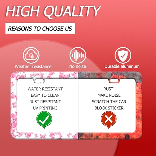 Pink Butterfly Animal Stainless Steel License Plate Frame for US Cars Decor (Pink Butterfly)