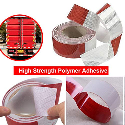 Waterproof Reflective Safety Tape Roll 2"X150' Feet Long Yellow Black DOT C2 Auto Truck Safety Reflector Strips Self (Red&White)