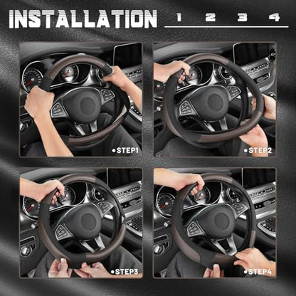 Steering Wheel Cover 14.5 (Standard size[14 1/2''-15''] / Black and Dark Brown)