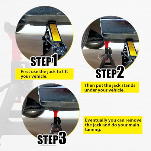 6 Ton Jack Stands (6 Ton Double Pin Locking with Rubber Pads / Black+Red)