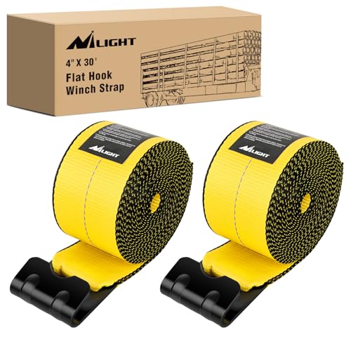 Truck Straps 4" x 30' Heavy Duty Tie Down with Flat Hooks (2Pcs 4in x 30ft Truck Straps Yellow)