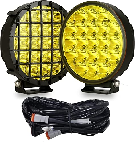 BIGLIONX 6inch 2pcs Amber Round LED Offroad Lights Amber Offroad Driving Fog Lights with Wiring Harness 210W 32000LM Waterproof IP68 IP69K 12V 24V for Pickup Trucks ATV UTV SUV (Amber Led Offroad Light)