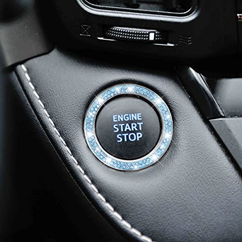 2PCS Zinc Alloy Rhinestone Engine Start Button Rings (Blue)