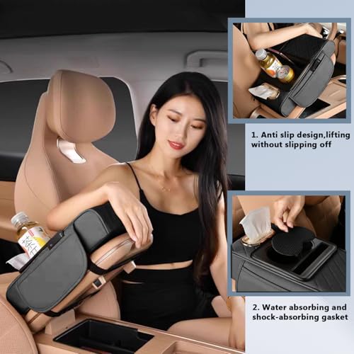 5-in-1 Center Console Cover with Cup Holder & Phone Slot, Universal Car Armrest Cushion Organizer, Leather Armrest Cover for Car (Style-A)
