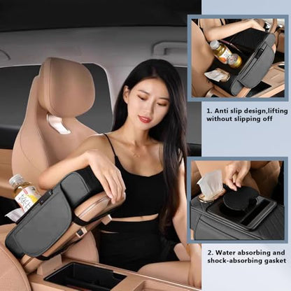 5-in-1 Center Console Cover with Cup Holder & Phone Slot, Universal Car Armrest Cushion Organizer, Leather Armrest Cover for Car (Style-A)
