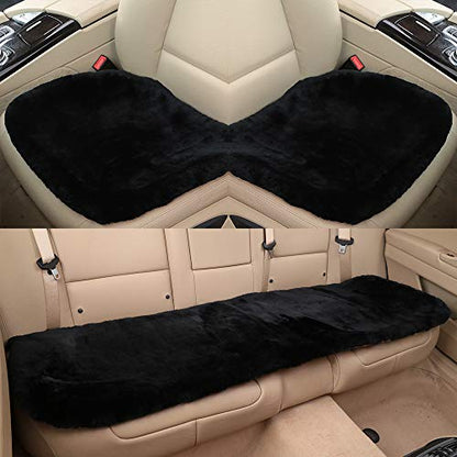 Black Genuine Sheepskin Car Rear Seat Cover for Fuzzy Back Cushion (Black)