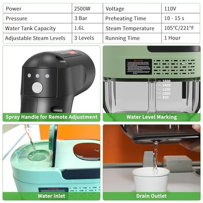 Handheld Steam Cleaner for Home (Light Green / 16PCs)