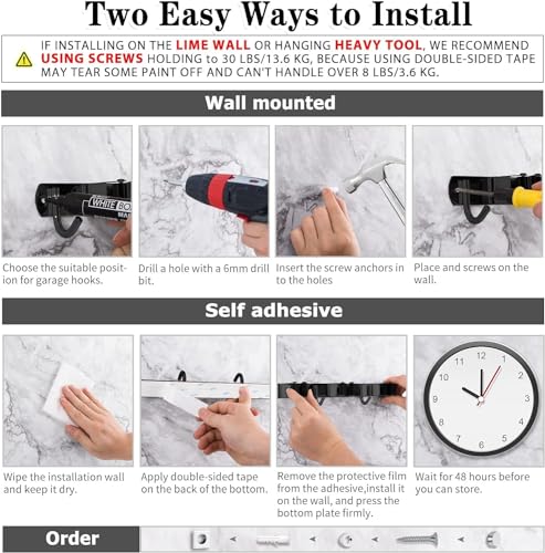 Black Broom Holder Wall Mount (5 Racks & 4 Hooks (Black) - 1 Pack)