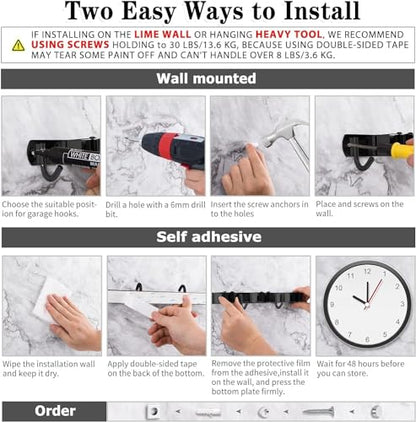 Black Broom Holder Wall Mount (5 Racks & 4 Hooks (Black) - 1 Pack)