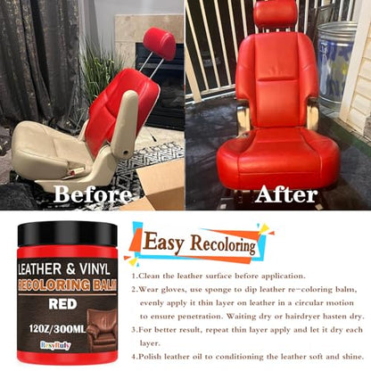 Leather Stains and Dye Liquid Red Recoloring Balm Dashboard Fabric Sneaker Shoes Boots Jacket Bag Purse Vinyl Acrylic Paint Boat Car Seats Wood Furniture Couch Fade Scratches Repair Kit Color Restorer (Red)