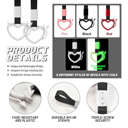 2 Pcs Devil Heart Shaped Car Handle Strap (White-Tail)