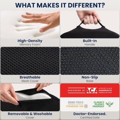 Seat Cushion Memory Foam & Cooling Gel (Black Arctic / Large)