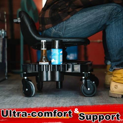 Rolling Stool with Wheels (Red)