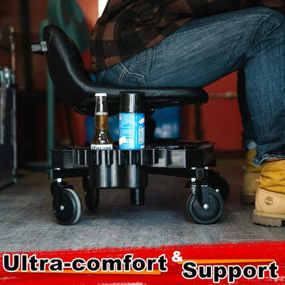 Rolling Stool with Wheels (Red)