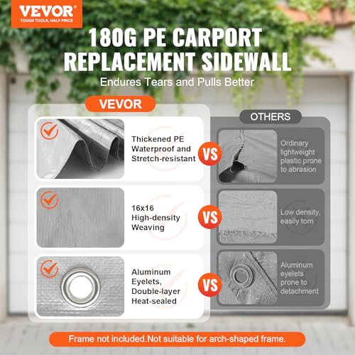 Carport Replacement Canopy Cover Side Wall 13 x 20 ft (Gray / 13x20ft)