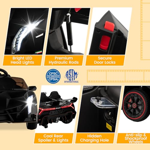 Ride on Car Lamborghini Licensed 12V Battery Powered 4WD Sports Car with Remote Control (Black)