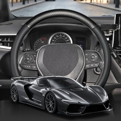Steering Wheel Cover 14" (Small size[14''-14 1/4''] / 1. Black with Carbon Fiber Pattern)
