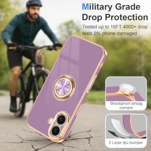 Designed for iPhone 16 Case with Ring Stand Slim Purple (Purple / 6.1'' iPhone 16)