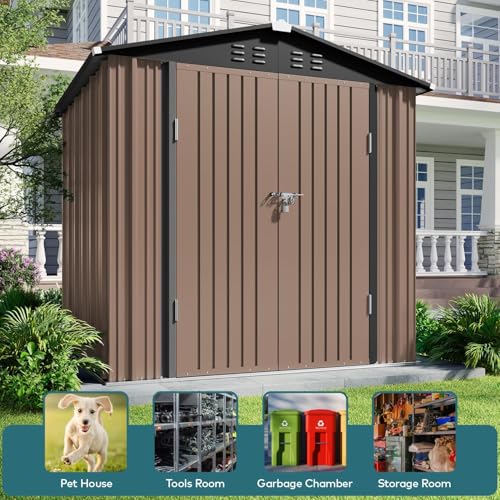 6 x 4 FT Outdoor Storage Shed (Brown / 6' x 4' FT/Peaked-roof)