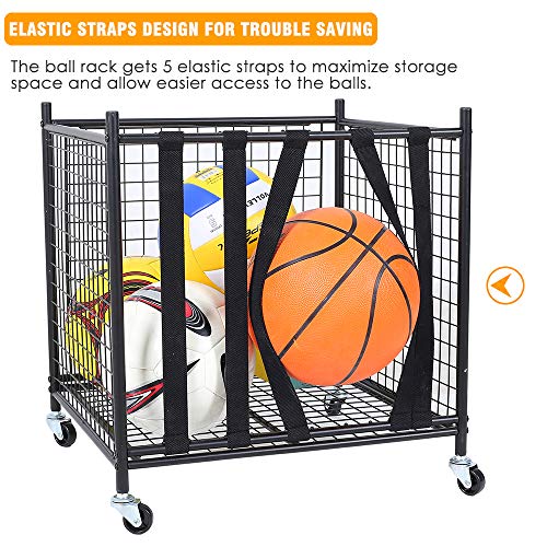 Garage Sports Ball Storage Rack Lockable Stackable Ball Cage Rolling Cart (Matt Black)