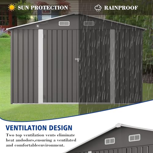 10x8 FT Outdoor Storage Shed with Window (Gray / 10x8ft)