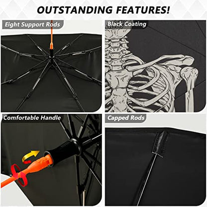 Skull Windshield Sun Shade Umbrella Fun Human Skeleton Black Foldable Car Front Window Sunshade Blocks UV Rays Heat Keep Vehicle Cool (multi 15)