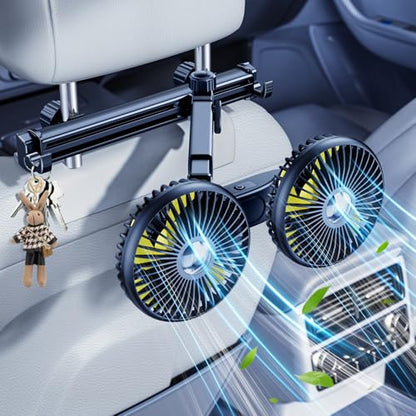 Long Arm Dual Head Car Cooling Fans for Back Seat for Kids (Battery Powered-Long Arm)