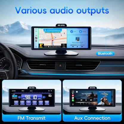 10.26" Portable Wireless CarPlay & Android Auto Screen for Car Stereo with 1080P Dash Cam & Backup Camera
