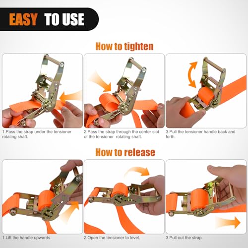 E Track Ratchet Straps 8 Pack 2" x 15' Orange (2in x 15ft E-Track Ratchet Straps)