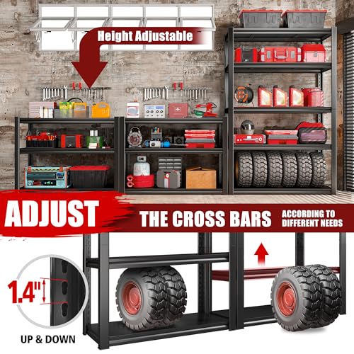 Storage Shelves 2000LBS Garage Shelving Heavy Duty (16.5"D x 31.5"W x 72"H,Black)