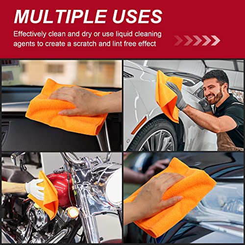 200 Pcs Microfiber Cleaning Cloth 16x16 Inch Microfiber Towels for Car Ultra Absorbent Cleaning Rags Reusable Lint Free Streak Free Detailing Towel for Car Washing Drying Dusting (Orange)