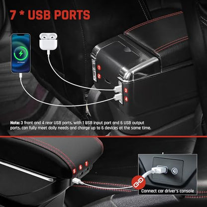 Car Armrest Box for KIA Stonic Rio 3 2018 (7 USB Ports / Red Thread)