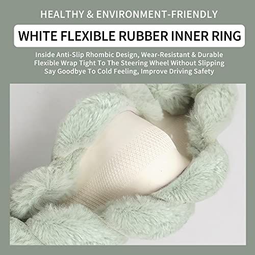 Luxury Fluffy Winter Car Steering Wheel Cover for Women Soft Warm Cute Auto Accessories for Jeep (Green / Large Size [15.2-16"] (38.6-40.5cm))