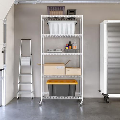 5-Tier NSF-Certified Steel Wire Shelving, 36"W x 14"D x 75.5"H, White (White / 5-Tier Shelving, 36" W x 14" D)