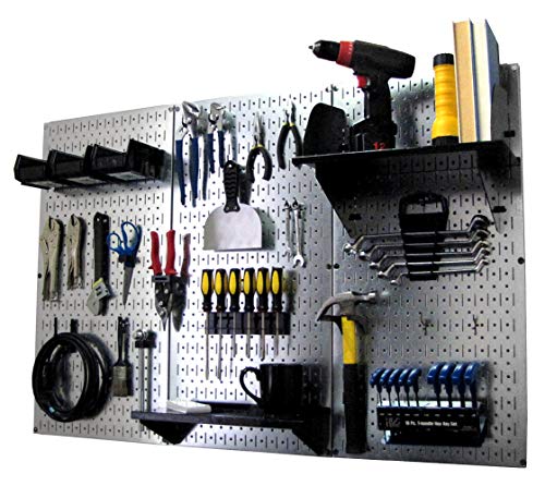 Pegboard Organizer 4 ft. Metal Pegboard Standard Tool Storage Kit with Galvanized Toolboard and Black Accessories (Metallic Pegboard with Black Accessories)