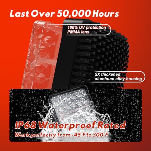 LED Light Pods Bar 4 Inch 30000LM 60W Square Spot Flood Amber White Driving Offroad Fog Work Backup Bumper for Truck Jeep ATV UTV SUV Tractor Motorcycle 4x4 Cart Trailer Boat Waterproof 2PCS (Square)