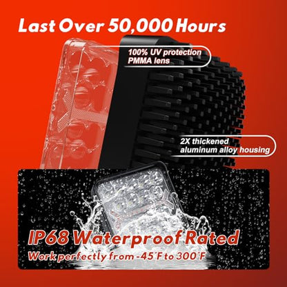 LED Light Pods Bar 4 Inch 30000LM 60W Square Spot Flood Amber White Driving Offroad Fog Work Backup Bumper for Truck Jeep ATV UTV SUV Tractor Motorcycle 4x4 Cart Trailer Boat Waterproof 2PCS (Square)